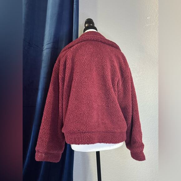 Hot Topic Burgundy Teddy Jacket Zip Front | Size S - Picture 3 of 7